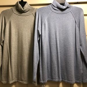 2 NWOT Jeanne Pierre cotton turtleneck seaters size L. GRAY, BEIGE.
